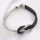 Stainless Steel Mens Bracelet PU Leather Infinite Knot Geometric