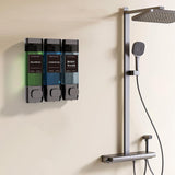 No-Drill Wall-Mounted Triple Soap Dispenser for Shampoo Conditioner & Body Wash