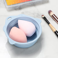 2Pcs Foldable Makeup Brush Cleaner Bowl Portable Silicone Cleaning Tool for Cosmetic Brushes Powder Puffs Sponges Blue