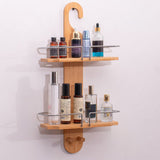 2 Tier Bamboo Shower Caddy with Drain Holes Hanging Bathroom Organizer