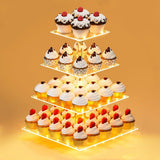 4-Tier Cupcake Acrylic Stand Dessert Display Rack with LED Light for Birthday Weddings Parties Events