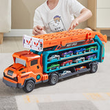 Foldable 3-Layer Car Race Track Toy Set with Carrier Truck and 6 Toy Cars Orange