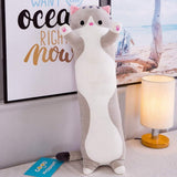 Cat Shape Long Throw Pillow Stuffed Cute Doll Cushion Grey
