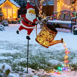 2Pcs Solar Powered Santa Claus Garden Stake Light Christmas Outdoor LED Decoration with Watering Can for Garden Yard Lawn