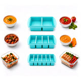 3PCS Silicone Freezer Trays with Lid For Meal Prep&Freezing Soup Stews Lake Blue