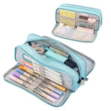 Soft Polyester Pencil Pouch with Multiple Pockets for Student Teen Sky Blue