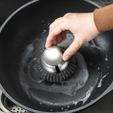 Kitchen Steel Wool Cleaning Brush Handle with 5 Replacement Heads