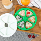 6-Hole Onigiri Mold Triangle Rice Ball Mold Bento Press Maker Mold with Lid Kitchen Tool Green