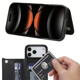 Flip Leather Wallet Case Shockproof Cover for iPhone 17 Series Black