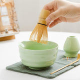 5-Piece Set Traditional Matcha Tea Tools Bamboo Whisk Ceramic Bowl Accessories for Matcha Brewing Green