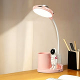 Adjustable Brightness Astronaut Desk Lamp with Penholder Multifunctional LED Table Light for Bedroom Office Pink