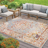 Rectangle Retro Area Rug Printed Floor Mat Non-Slip Orange