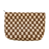 2Pcs Checkered Makeup Bags Travel Toiletry Bag Organizer Makeup Storage Bags Brown