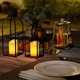 2Pcs Electric Candle Lanterns Modern Black Metal Lantern Christmas Home Decor
