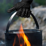 Double Sided Silicone BBQ Gloves Heat Resistant Non Slip Oven Mitts Black