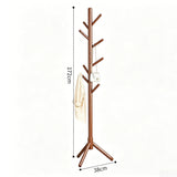 Wooden Coat Rack Freestanding with 8 Hooks for Bedroom Office Walnut
