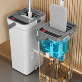 Wet Dry Flat Floor Mop and Bucket Set with Dual Chamber Separation System and Self Cleaning Microfiber Mop