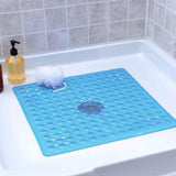 Large Non-Slip Shower Mat with Drain Holes Square Bath Mat Blue