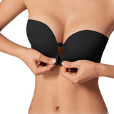 Women Push Up Bra Front Closure Wireless Seamless Convertible Black