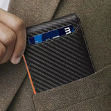 Mens Slim Leather Wallet – RFID Bifold Money Clip Front Pocket Card Holder Carbon Orange
