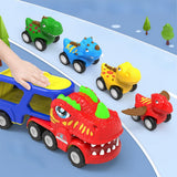 Dinosaur Truck Toy Set with 4 Pull Back Dino Cars for Age 6+