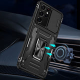 Heavy Duty Case with Ring Stand for Samsung Galaxy Phones Black