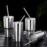 17Pcsk Reusable Stainless Steel Metal Straws with Cleaning Brushes and Pouch Silver