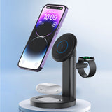 3-in-1 Wireless Magnetic Charging Station Charger Stand for iPhone Apple Watch AirPods Wireless Charging Phone Black