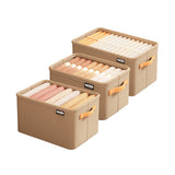 Set of 3Pcs Clothing Storage Box with Handles Wardrobe Storage Organizer Underwear Storage Khaki