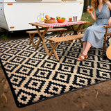 Outdoor Rug Reversible Rug Modern Area Rug Large Floor Mat for Outdoors Black and Cream