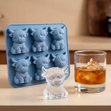 2 PCS 6 Cavity Silicone Highland Cow Ice Cube Molds Blue