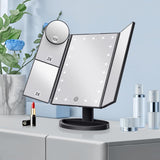 Tri-Fold LED Cosmetic Mirror with 10X Close-Up Mirror for Makeup Black
