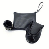 Foldable Women's Indoor Ballet Flats Roll-Up Dance Shoes Black