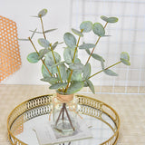 Artificial Eucalyptus Stems in Glass Vase with Faux Water for Home Decor Coffee Table Centerpieces Decorations Green