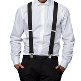 Adjustable X Back Suspenders Men's Elastic with 4 Metal Clips 120cm Black
