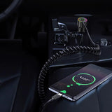 3-in-1 Car Charger – Retractable Coiled Cable with USB and Type-C Fast Charging
