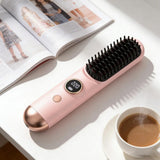 Cordless LCD Hair Straightening Brush 2-in-1 Portable Pink