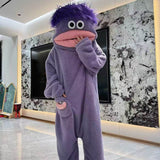 Plush Monster Onesie Pajamas for Adults Funny Costume Sleepwear for Home Lounge Movie Nights Party Purple