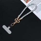Rhinestone Crossbody Phone Lanyard with Wrist Strap Locking Clips Silver