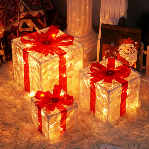 3Pcs Set Christmas Light Up Box Decorations Lighted Xmas Present Box O ...
