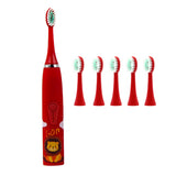 Cartoon Electric Toothbrush Rechargeable Speed Control Toothbrush with 6 Replacement Heads Red