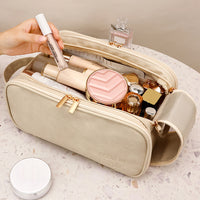 Travel Toiletry Bag Makeup Organizer with Handle Water Resistant Cosmetic Bag Beige