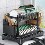 2-Tier Dish Drying Rack - Stainless Steel Dish Rack with Utensil Holders for Kitchen Black