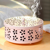 2PCS 14cm Metal Mosquito Coil and Incense Holder with Lid Floral Cutout Design Blue And Pink