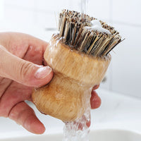 3PCS Bamboo Round Mini Dish Brushes – Natural Cleaning Kitchen Scrubber Set