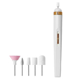Portable Nail Drill Pen USB Electric File with 5 Grinding Heads White