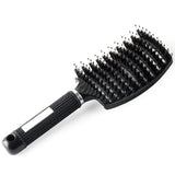 Detangle Nylon Boar Bristle Brush Head Scalp Comb Black