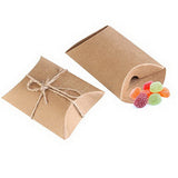 50 PCS Kraft Paper Pillow Gift Boxes with Ribbons for Weddings and Parties Brown