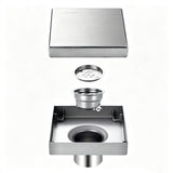 Square Shower Drain with Filter Detachable Stainless Steel Floor Drain for Shower Bathroom Silver
