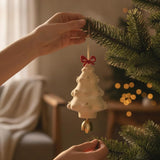 3PCS Flocked Christmas Tree Hanging Ornaments with Bell Pendants